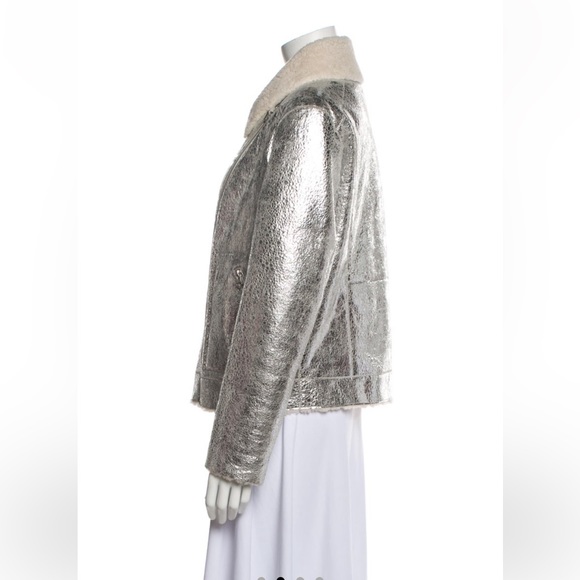Loeffler Randall Reversible Silver Leather and Shearling Moto Jacket - Picture 8 of 15